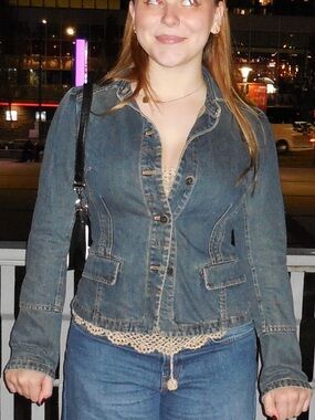 GAP Women's Distressed Blue Denim Blazer Jacket